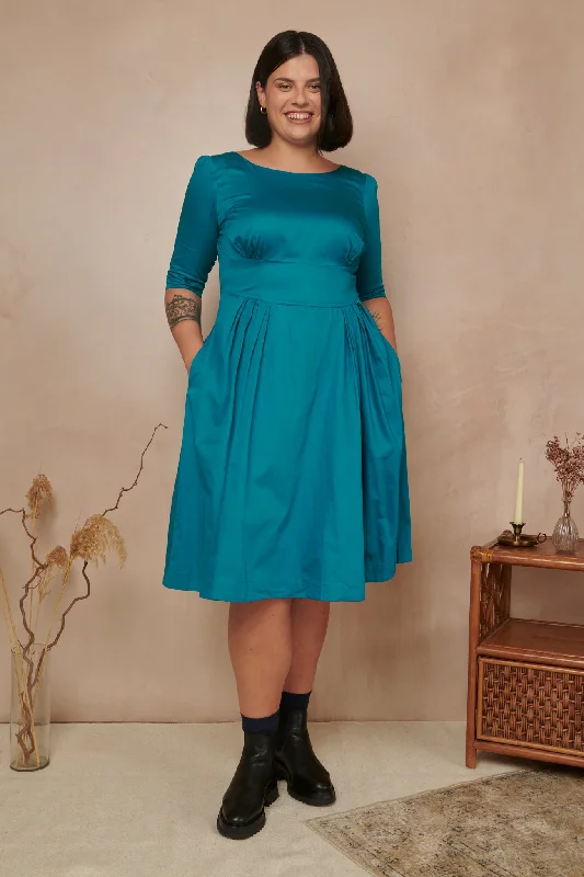 Plus Size Women Dress with a Flattering A - Line Cut for Comfort and StylePlus Size Women Dress with a Flattering A - Line Cut for Comfort and StyleLouisa Cotton Satin Blue Topaz Dress Plus Size Women Dress with a Flattering A - Line Cut for Comfort and StylePlus Size Women Dress with a Flattering A - Line Cut for Comfort and StyleLouisa Cotton Satin Blue Topaz Dress