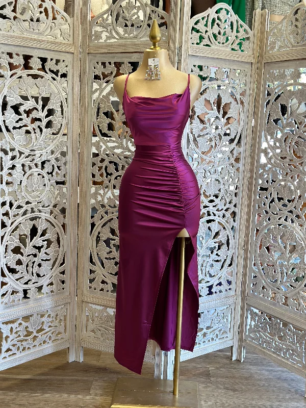 Wrap - Style Women Dress with Adjustable Fit for All Body TypesWrap - Style Women Dress with Adjustable Fit for All Body TypesMagenta Ruched Cowl Gown Wrap - Style Women Dress with Adjustable Fit for All Body TypesWrap - Style Women Dress with Adjustable Fit for All Body TypesMagenta Ruched Cowl Gown