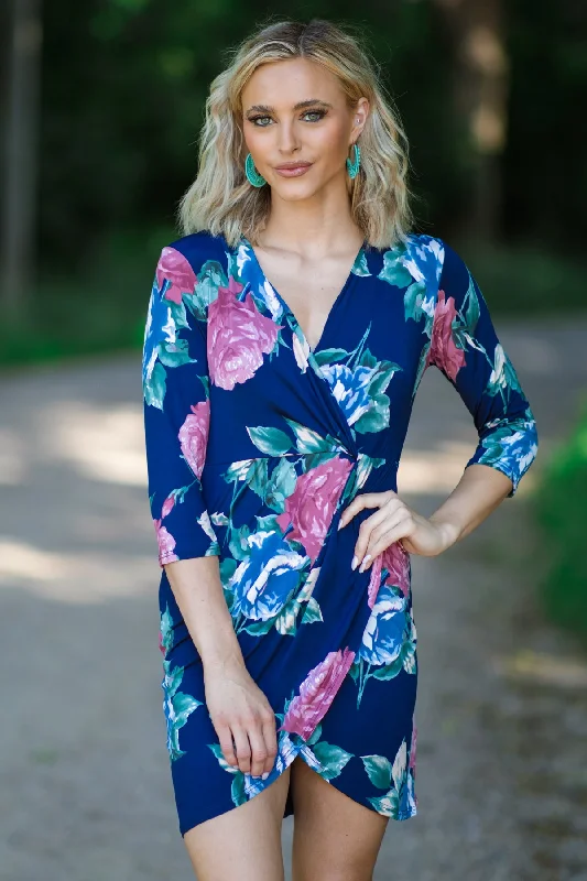 Wrap - Style Women Dress with Adjustable Fit for All Body TypesWrap - Style Women Dress with Adjustable Fit for All Body TypesNavy and Dusty Rose Floral Print Dress Wrap - Style Women Dress with Adjustable Fit for All Body TypesWrap - Style Women Dress with Adjustable Fit for All Body TypesNavy and Dusty Rose Floral Print Dress