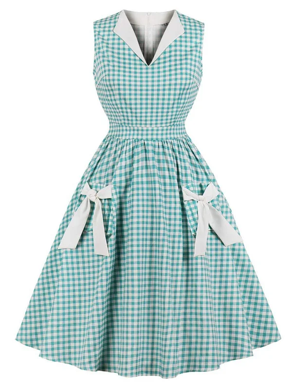 Sleeveless Women Dress in Bright Colors for Summer PartiesSleeveless Women Dress in Bright Colors for Summer Parties1950s Plaid Bow Pockets Lapel Dress Sleeveless Women Dress in Bright Colors for Summer PartiesSleeveless Women Dress in Bright Colors for Summer Parties1950s Plaid Bow Pockets Lapel Dress
