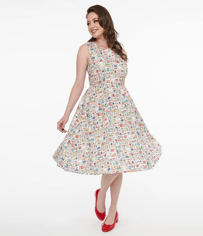 Pleated Women Dress with a Timeless and Elegant TexturePleated Women Dress with a Timeless and Elegant Texture1950s White Sewing Print Cotton Swing Dress Pleated Women Dress with a Timeless and Elegant TexturePleated Women Dress with a Timeless and Elegant Texture1950s White Sewing Print Cotton Swing Dress