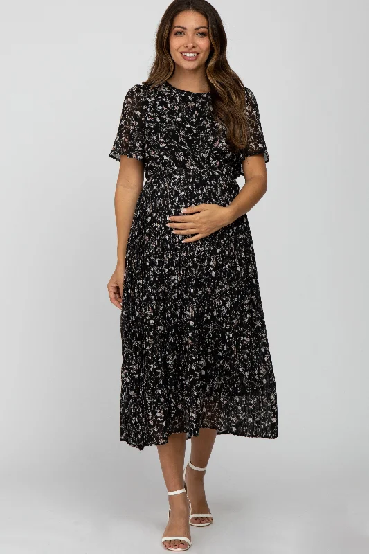 Wrap - Style Women Dress with Adjustable Fit for All Body Types Wrap - Style Women Dress with Adjustable Fit for All Body Types Black Floral Pleated Short Sleeve Chiffon Maternity Midi Dress Wrap - Style Women Dress with Adjustable Fit for All Body Types Wrap - Style Women Dress with Adjustable Fit for All Body Types Black Floral Pleated Short Sleeve Chiffon Maternity Midi Dress