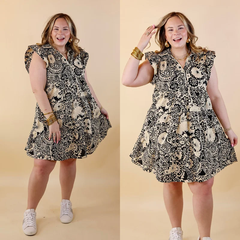 Little Black Women Dress with Sequins for a Glamorous Night Out Little Black Women Dress with Sequins for a Glamorous Night Out Classy Evenings Floral Print Collared Dress in Beige and Black