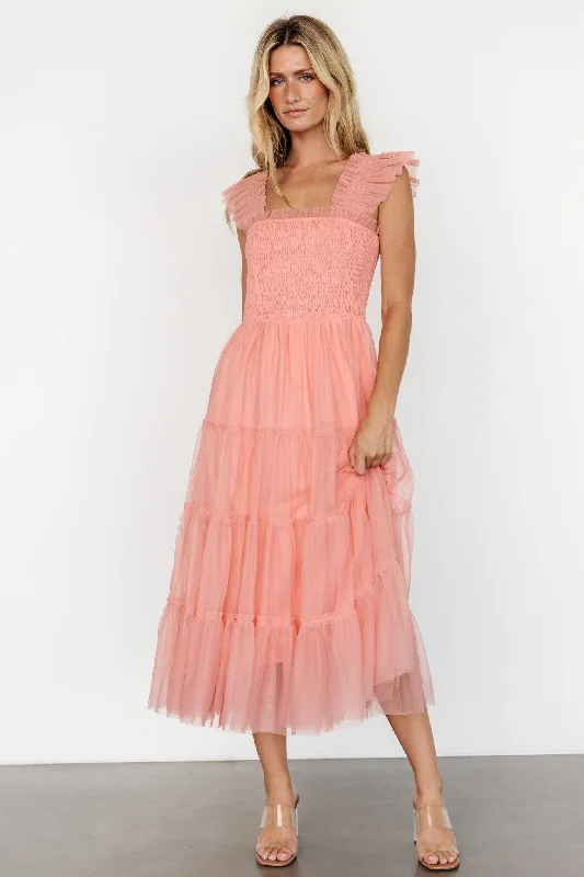 Wrap - Style Women Dress with Adjustable Fit for All Body TypesWrap - Style Women Dress with Adjustable Fit for All Body TypesEmma Smocked Tulle Dress | Coral Wrap - Style Women Dress with Adjustable Fit for All Body TypesWrap - Style Women Dress with Adjustable Fit for All Body TypesEmma Smocked Tulle Dress | Coral