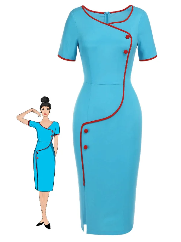 Mermaid - Style Women Dress with a Fitted Silhouette for Special OccasionsMermaid - Style Women Dress with a Fitted Silhouette for Special OccasionsRoyal Blue & Red 1960s Button Pencil Dress Mermaid - Style Women Dress with a Fitted Silhouette for Special OccasionsMermaid - Style Women Dress with a Fitted Silhouette for Special OccasionsRoyal Blue & Red 1960s Button Pencil Dress