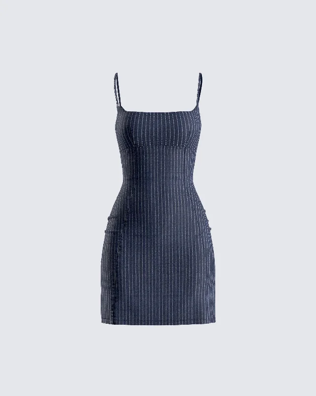 Wrap - Style Women Dress with Adjustable Fit for All Body TypesWrap - Style Women Dress with Adjustable Fit for All Body TypesSuzanne Navy Pinstripe Mini Dress Wrap - Style Women Dress with Adjustable Fit for All Body TypesWrap - Style Women Dress with Adjustable Fit for All Body TypesSuzanne Navy Pinstripe Mini Dress