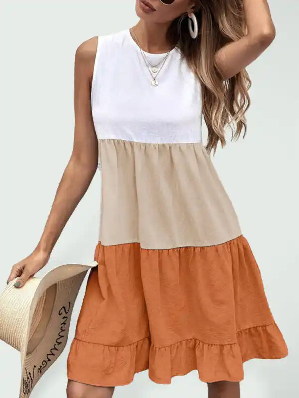 Wrap - Style Women Dress with Adjustable Fit for All Body Types Wrap - Style Women Dress with Adjustable Fit for All Body Types Women’s loose casual stitching contrast color ruffled sleeveless vest dress Wrap - Style Women Dress with Adjustable Fit for All Body Types Wrap - Style Women Dress with Adjustable Fit for All Body Types Women’s loose casual stitching contrast color ruffled sleeveless vest dress