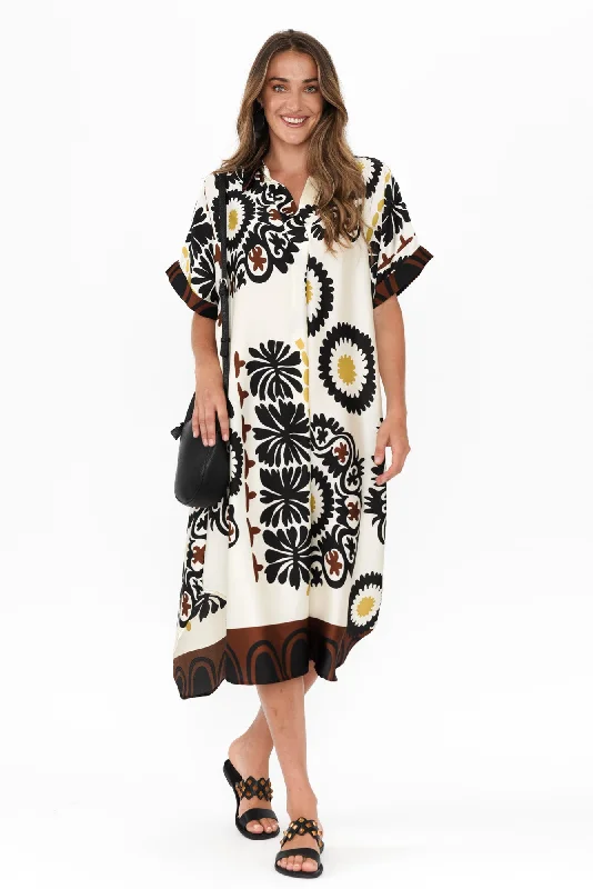 Wrap - Style Women Dress with Adjustable Fit for All Body TypesWrap - Style Women Dress with Adjustable Fit for All Body TypesCanal Cream Abstract Tunic Dress Wrap - Style Women Dress with Adjustable Fit for All Body TypesWrap - Style Women Dress with Adjustable Fit for All Body TypesCanal Cream Abstract Tunic Dress