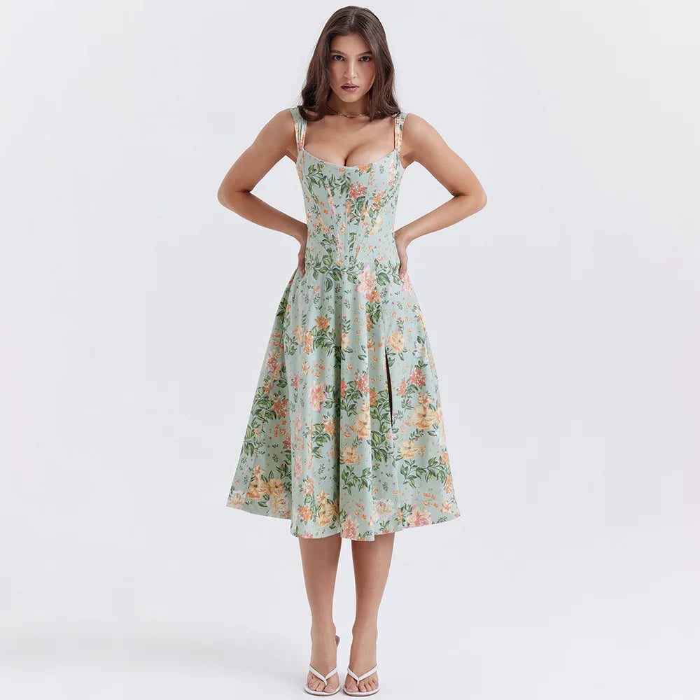 Maxi Women Dress with Floral Print for a Bohemian VibeMaxi Women Dress with Floral Print for a Bohemian VibeCottagecore Floral Corset Midi Dress