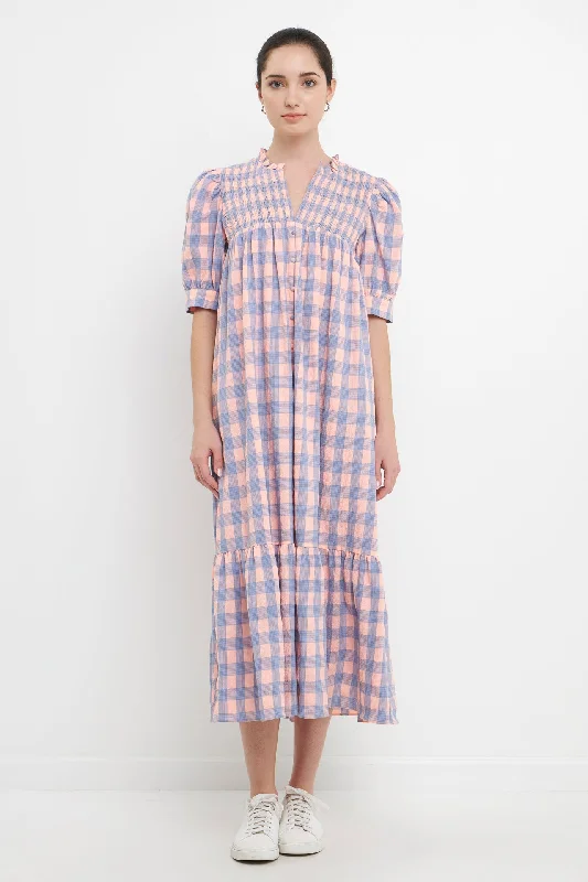 Wrap - Style Women Dress with Adjustable Fit for All Body TypesWrap - Style Women Dress with Adjustable Fit for All Body TypesGingham Textured Smocked Yoke Midi Dress Wrap - Style Women Dress with Adjustable Fit for All Body TypesWrap - Style Women Dress with Adjustable Fit for All Body TypesGingham Textured Smocked Yoke Midi Dress