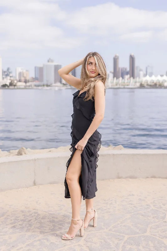 Off - the - Shoulder Women Dress for a Romantic and Feminine LookOff - the - Shoulder Women Dress for a Romantic and Feminine LookKimber Sleeveless Ruffle Midi Dress Black Off - the - Shoulder Women Dress for a Romantic and Feminine LookOff - the - Shoulder Women Dress for a Romantic and Feminine LookKimber Sleeveless Ruffle Midi Dress Black