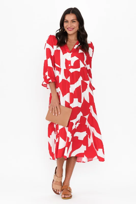 Plus Size Women Dress with a Flattering A - Line Cut for Comfort and StylePlus Size Women Dress with a Flattering A - Line Cut for Comfort and StyleLeela Red Abstract Sleeved Dress Plus Size Women Dress with a Flattering A - Line Cut for Comfort and StylePlus Size Women Dress with a Flattering A - Line Cut for Comfort and StyleLeela Red Abstract Sleeved Dress