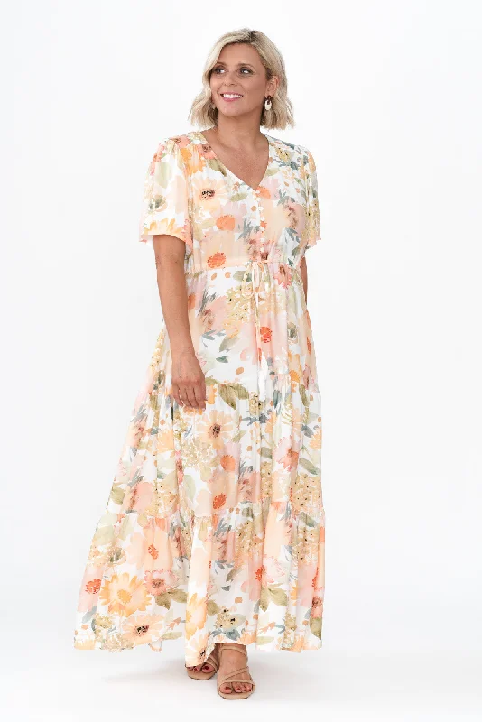 Maxi Women Dress with Floral Print for a Bohemian VibeMaxi Women Dress with Floral Print for a Bohemian VibeOtis White Floral Tie Dress