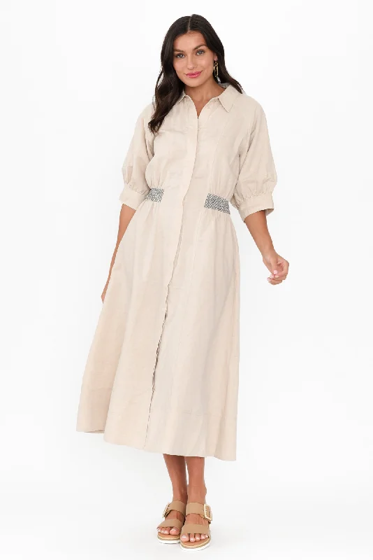 Plus Size Women Dress with a Flattering A - Line Cut for Comfort and StylePlus Size Women Dress with a Flattering A - Line Cut for Comfort and StylePerlita Beige Linen Shirt Dress Plus Size Women Dress with a Flattering A - Line Cut for Comfort and StylePlus Size Women Dress with a Flattering A - Line Cut for Comfort and StylePerlita Beige Linen Shirt Dress