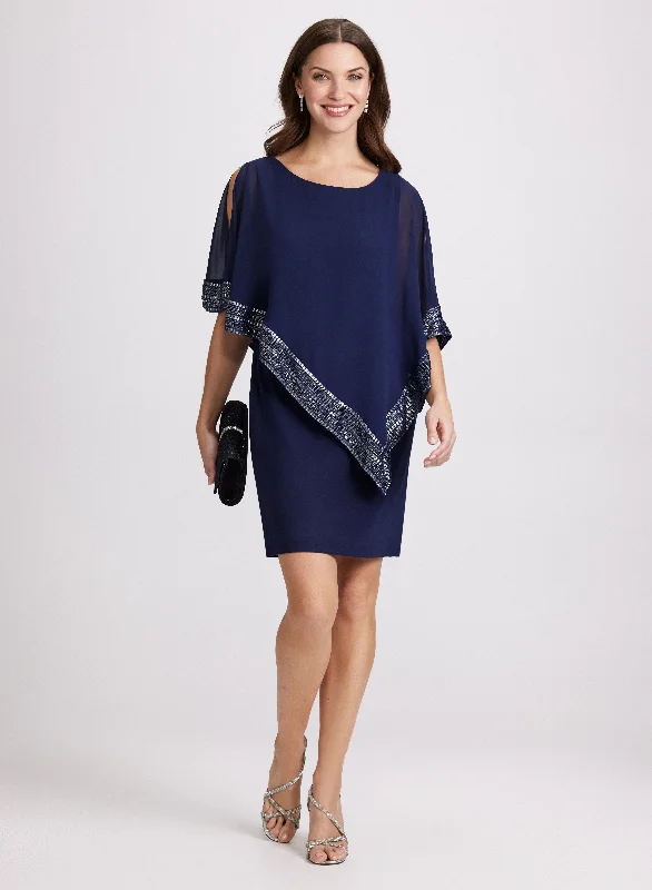 Sheath Women Dress with a Tailored Fit for a Professional LookSheath Women Dress with a Tailored Fit for a Professional LookChiffon Dress & Asymmetric Cape