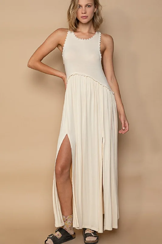 Little Black Women Dress with Sequins for a Glamorous Night OutLittle Black Women Dress with Sequins for a Glamorous Night OutCream Sleeveless Back Zipper Front Slit Maxi Dress