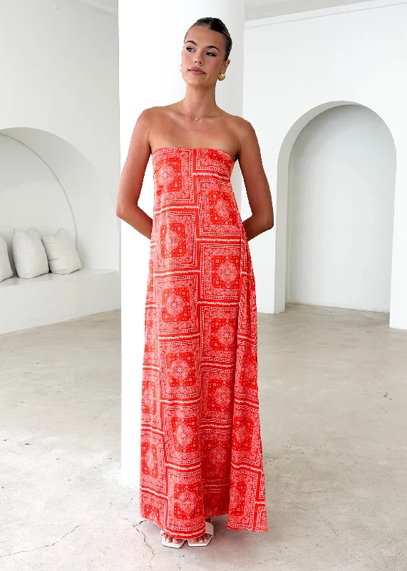 Lace - Embellished Women Dress for an Elegant and Sophisticated AppearanceLace - Embellished Women Dress for an Elegant and Sophisticated AppearanceElsbury Strapless Maxi Dress - Tangerine Patchwork