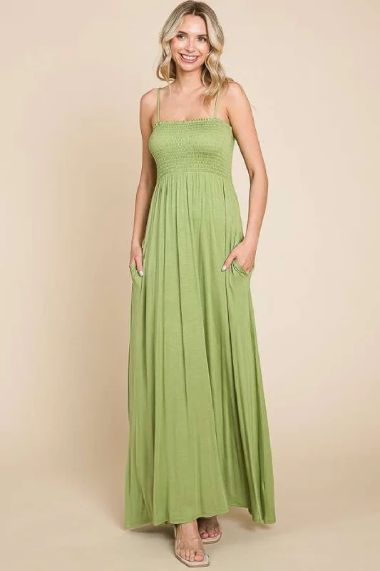 Ruffled Women Dress with Multiple Layers for a Playful and Girly StyleRuffled Women Dress with Multiple Layers for a Playful and Girly StyleSmocked Cami Maxi Dress with Pockets