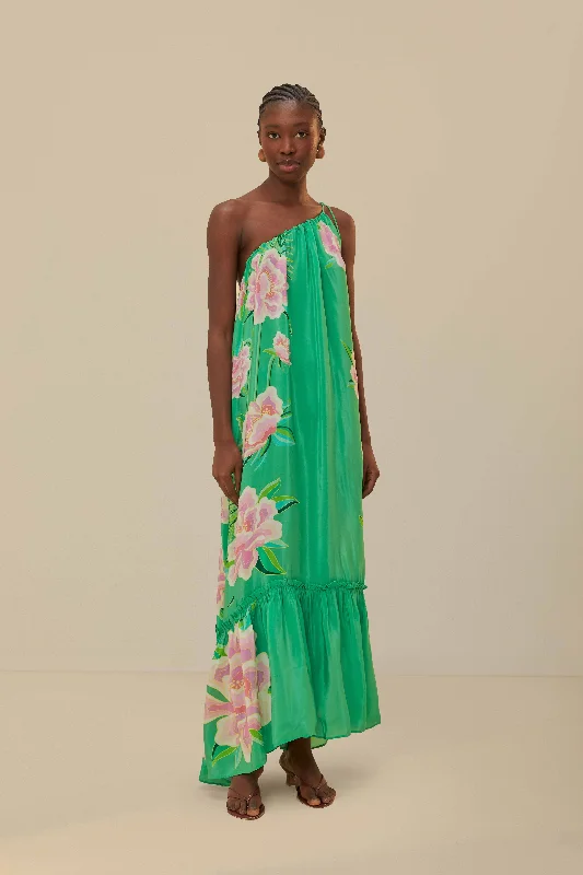 Strapless Women Dress with a Built - in Bra for Comfort and SupportStrapless Women Dress with a Built - in Bra for Comfort and SupportGreen Floral Vibing Maxi Dress