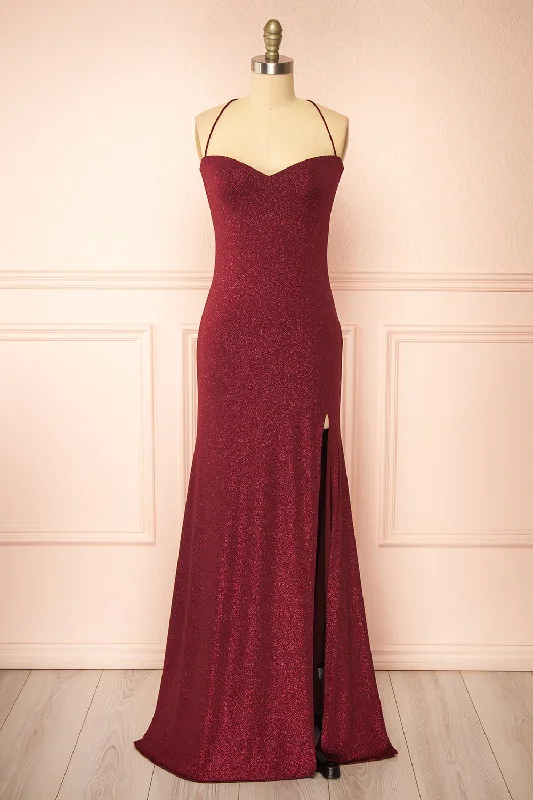 Strapless Women Dress with a Built - in Bra for Comfort and SupportStrapless Women Dress with a Built - in Bra for Comfort and SupportMilah Burgundy | Glittery Mermaid Maxi Dress Strapless Women Dress with a Built - in Bra for Comfort and SupportStrapless Women Dress with a Built - in Bra for Comfort and SupportMilah Burgundy | Glittery Mermaid Maxi Dress