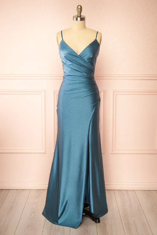 Wrap - Style Women Dress with Adjustable Fit for All Body TypesWrap - Style Women Dress with Adjustable Fit for All Body TypesNyra Blue Grey | Mermaid Dress w/ Wrapped Bodice Wrap - Style Women Dress with Adjustable Fit for All Body TypesWrap - Style Women Dress with Adjustable Fit for All Body TypesNyra Blue Grey | Mermaid Dress w/ Wrapped Bodice