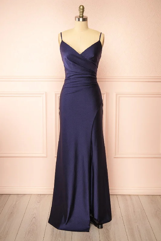 Long - Sleeve Women Dress in Velvet for a Luxurious Winter LookLong - Sleeve Women Dress in Velvet for a Luxurious Winter LookNyra Navy | Mermaid Dress w/ Wrapped Bodice