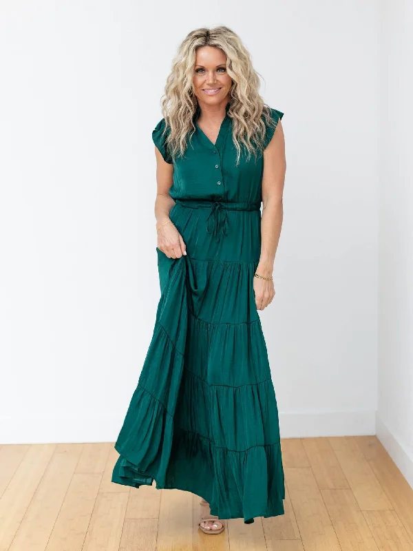 Strapless Women Dress with a Built - in Bra for Comfort and SupportStrapless Women Dress with a Built - in Bra for Comfort and SupportPINCH Satin Tiered Maxi Dress