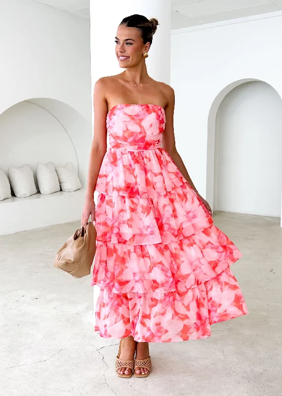 Ruffled Women Dress with Multiple Layers for a Playful and Girly StyleRuffled Women Dress with Multiple Layers for a Playful and Girly StyleRemilia Strapless Maxi Dress - Melon Watercolour Ruffled Women Dress with Multiple Layers for a Playful and Girly StyleRuffled Women Dress with Multiple Layers for a Playful and Girly StyleRemilia Strapless Maxi Dress - Melon Watercolour