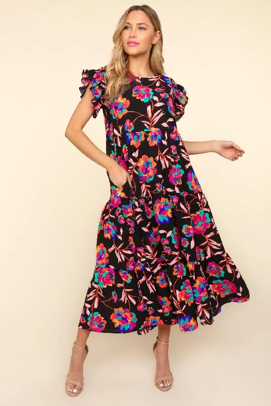 Little Black Women Dress with Sequins for a Glamorous Night OutLittle Black Women Dress with Sequins for a Glamorous Night OutRuffled Printed Round Neck Cap Sleeve Maxi Dress