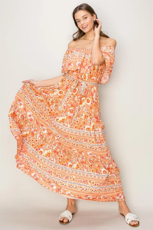 Ruffled Women Dress with Multiple Layers for a Playful and Girly StyleRuffled Women Dress with Multiple Layers for a Playful and Girly StyleShort Floral Off-Shoulder Tie Front Maxi Dress