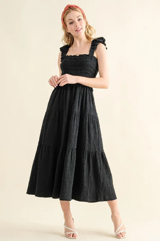Sheath Women Dress with a Tailored Fit for a Professional LookSheath Women Dress with a Tailored Fit for a Professional LookSmocked Ruffled Tiered Black Maxi Dress