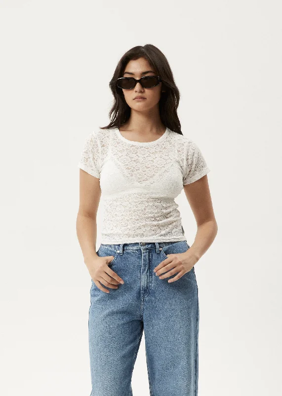 Distressed Women T Shirt with a Laid - Back AestheticAFENDS Womens Poet - Lace Baby T-Shirt - White Distressed Women T Shirt with a Laid - Back AestheticAFENDS Womens Poet - Lace Baby T-Shirt - White