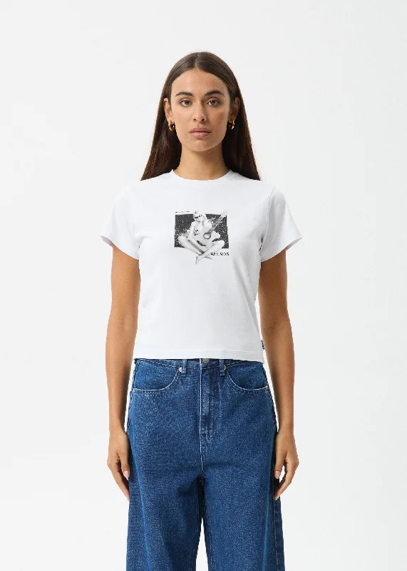 Distressed Women T Shirt with a Laid - Back AestheticAFENDS Womens Classic Hits - Baby Tee - White Distressed Women T Shirt with a Laid - Back AestheticAFENDS Womens Classic Hits - Baby Tee - White