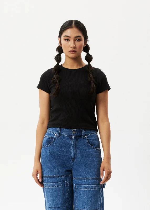 Distressed Women T Shirt with a Laid - Back AestheticAFENDS Womens Faith - Ribbed Baby Tee - Black Distressed Women T Shirt with a Laid - Back AestheticAFENDS Womens Faith - Ribbed Baby Tee - Black