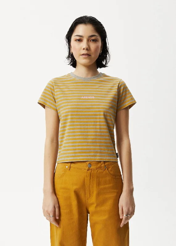 Crew Neck Women T Shirt with a Timeless DesignAFENDS Womens Jain - Baby T-Shirt - Olive Stripe Crew Neck Women T Shirt with a Timeless DesignAFENDS Womens Jain - Baby T-Shirt - Olive Stripe