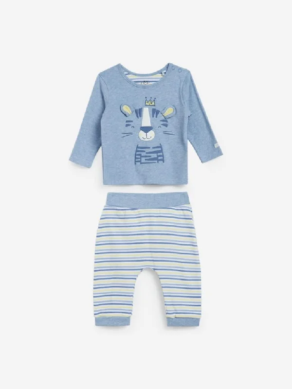 Bermuda Women Shorts for a Classic and Sophisticated LookBaby HOP Blue Melange T-Shirt and Pants Set Bermuda Women Shorts for a Classic and Sophisticated LookBaby HOP Blue Melange T-Shirt and Pants Set