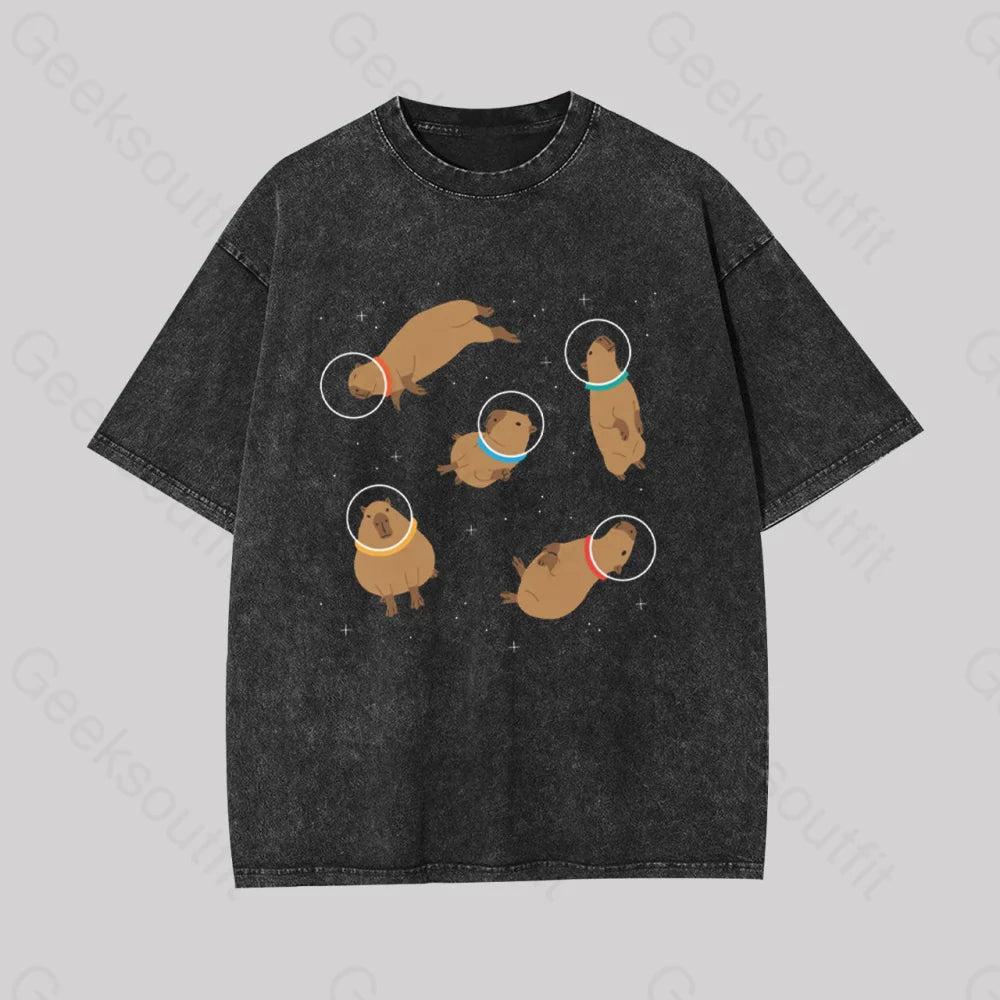 Floral Print Women T Shirt for a Feminine TouchCapybara in Space Geek Washed T-shirt Floral Print Women T Shirt for a Feminine TouchCapybara in Space Geek Washed T-shirt