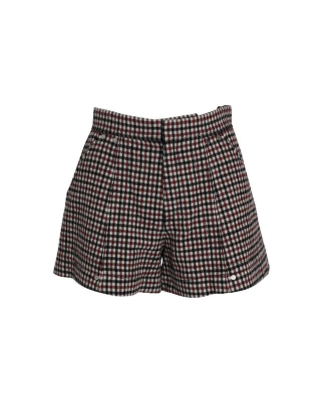 Belted Women Shorts to Enhance the WaistlineChloe High-Rise Checked Shorts in Brown Wool Belted Women Shorts to Enhance the WaistlineChloe High-Rise Checked Shorts in Brown Wool
