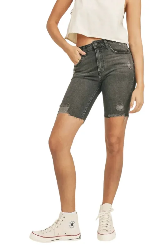 Twill Women Shorts with a Smooth Texture and DurabilityDestroyed Hem Biker Shorts In Black Twill Women Shorts with a Smooth Texture and DurabilityDestroyed Hem Biker Shorts In Black