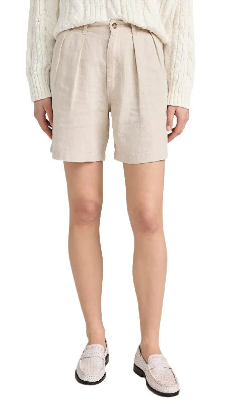 Belted Women Shorts to Enhance the WaistlineDouble Pleat Shorts In Natural Linen