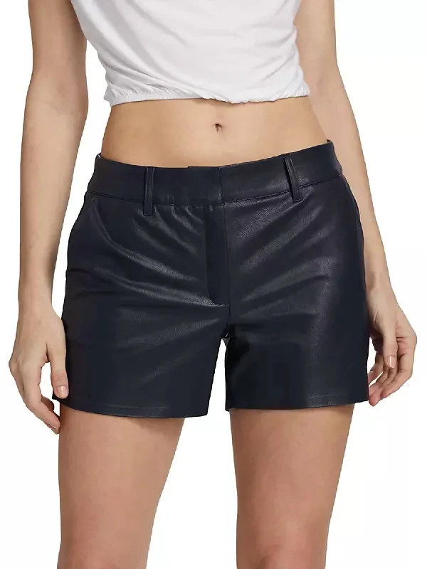 Denim Women Shorts with Distressed Details for a Casual VibeFaux Leather Tailored Shorts In Black Denim Women Shorts with Distressed Details for a Casual VibeFaux Leather Tailored Shorts In Black