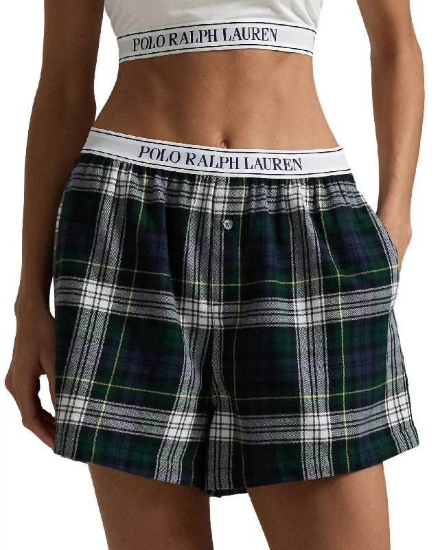 Linen Women Shorts for Breathable Comfort in Hot WeatherFlannel Boxer Short In Evergreen Plaid Linen Women Shorts for Breathable Comfort in Hot WeatherFlannel Boxer Short In Evergreen Plaid