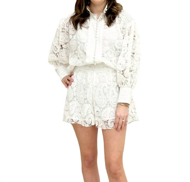 Tie - Waist Women Shorts for a Customizable FitHigh Waisted Lace Short In White