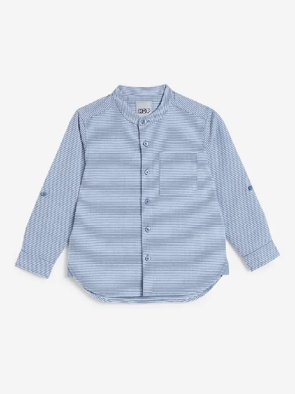 High - Waisted Women Shorts for a Retro and Flattering LookHOP Kids Blue Striped Self-Textured Shirt High - Waisted Women Shorts for a Retro and Flattering LookHOP Kids Blue Striped Self-Textured Shirt