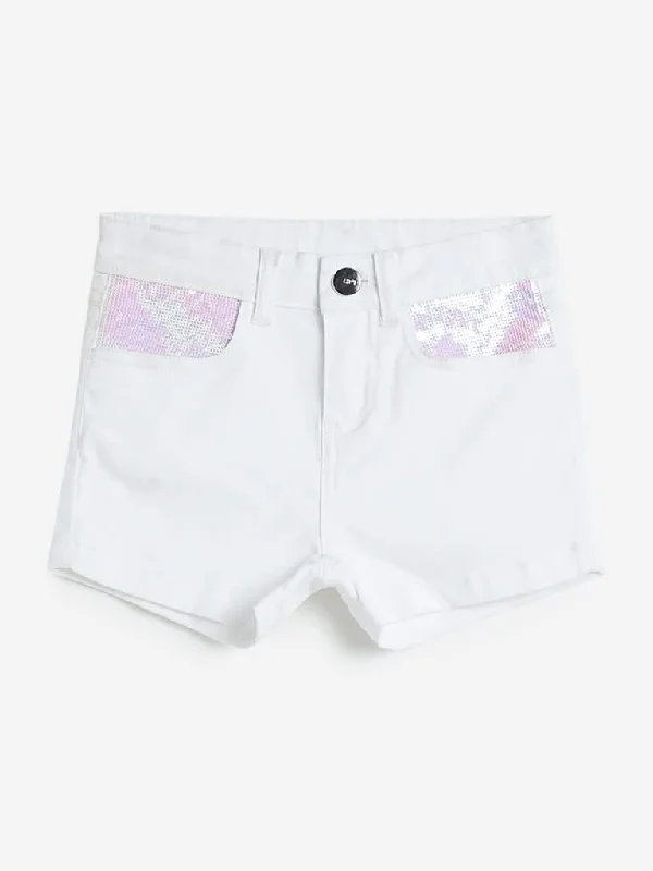 Printed Animal Print Women Shorts for a Wild and Stylish AppearanceHOP Kids White Sequinned Denim Shorts Printed Animal Print Women Shorts for a Wild and Stylish AppearanceHOP Kids White Sequinned Denim Shorts