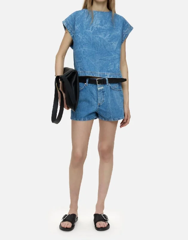 Patterned Geometric Women Shorts for a Modern AppealKlaire Denim Shorts In Mid Blue