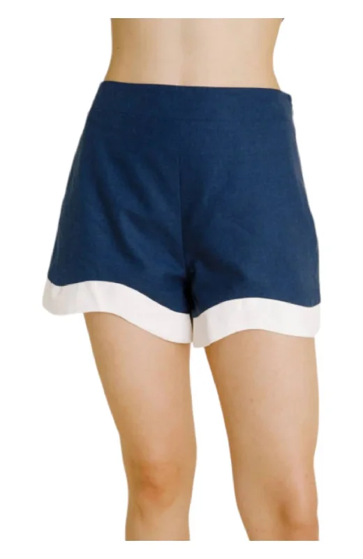 Printed Animal Print Women Shorts for a Wild and Stylish AppearanceLinen Wave Hem Shorts In Navy Printed Animal Print Women Shorts for a Wild and Stylish AppearanceLinen Wave Hem Shorts In Navy