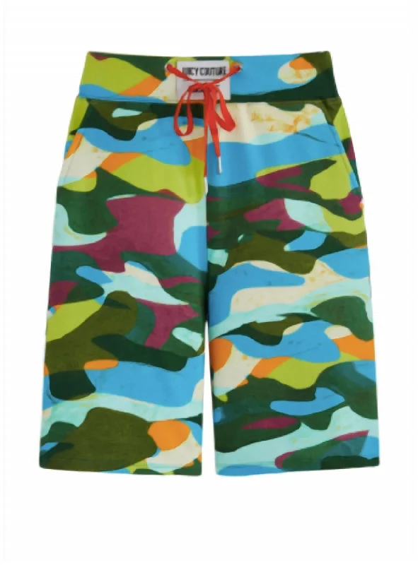 Cuffed Women Shorts for a Laid - Back and Trendy LookLogo Patch High Waisted Short In Multi Cuffed Women Shorts for a Laid - Back and Trendy LookLogo Patch High Waisted Short In Multi