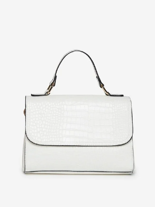 Tie - Waist Women Shorts for a Customizable FitLOV White Croc-Textured Daphney Top-Handle Bag Tie - Waist Women Shorts for a Customizable FitLOV White Croc-Textured Daphney Top-Handle Bag
