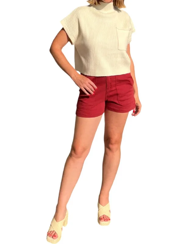 Twill Women Shorts with a Smooth Texture and DurabilitySunburst High Waist Pocket Shorts In Rust Twill Women Shorts with a Smooth Texture and DurabilitySunburst High Waist Pocket Shorts In Rust